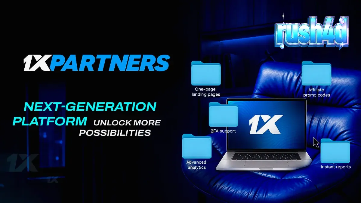 Tampilan antarmuka dasbor afiliasi 1xPartners yang diperbarui dengan grafik analitik.