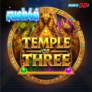 Tampilan visual grid 3x3 pada permainan slot Temple of Three dengan latar belakang kuil Mesir.